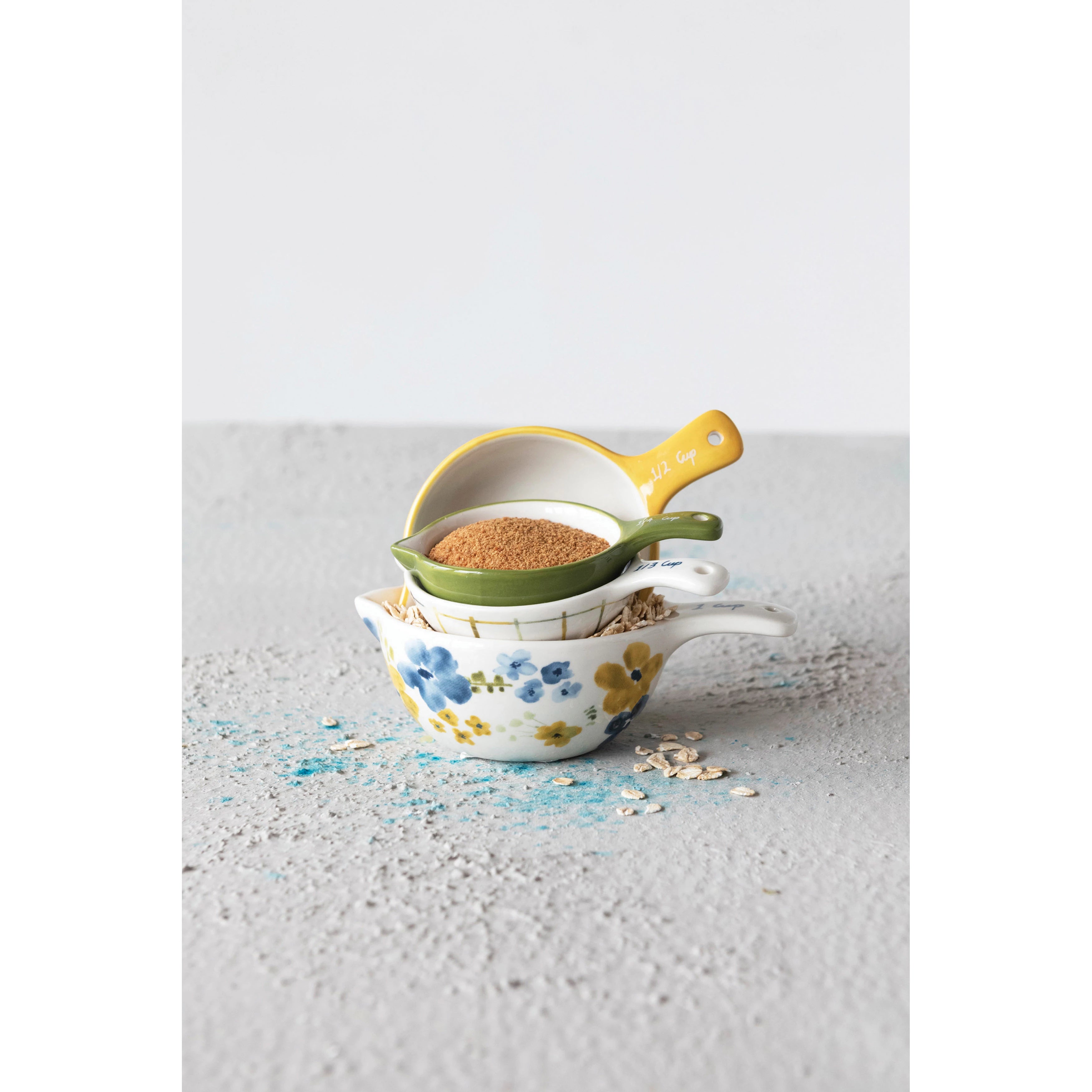 Painted Stoneware Measuring Cups, Multi Color, Set of 4 – The