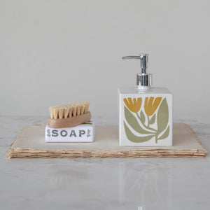 Hand-Stamped Stoneware Soap Dispenser w/ Pump & Flowers
