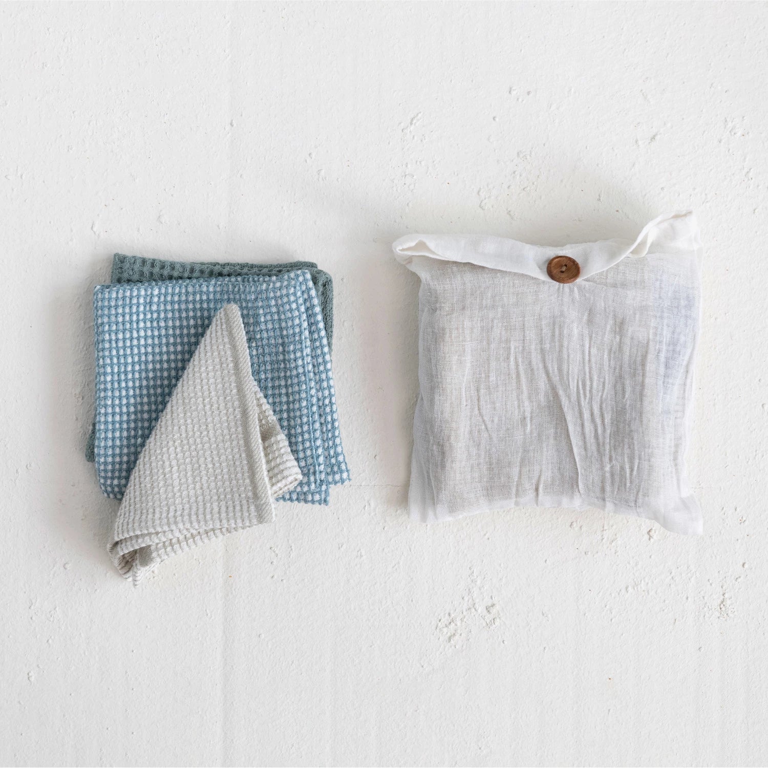 Cotton Waffle Weave Dish Cloths w/ Loop, Set of 3