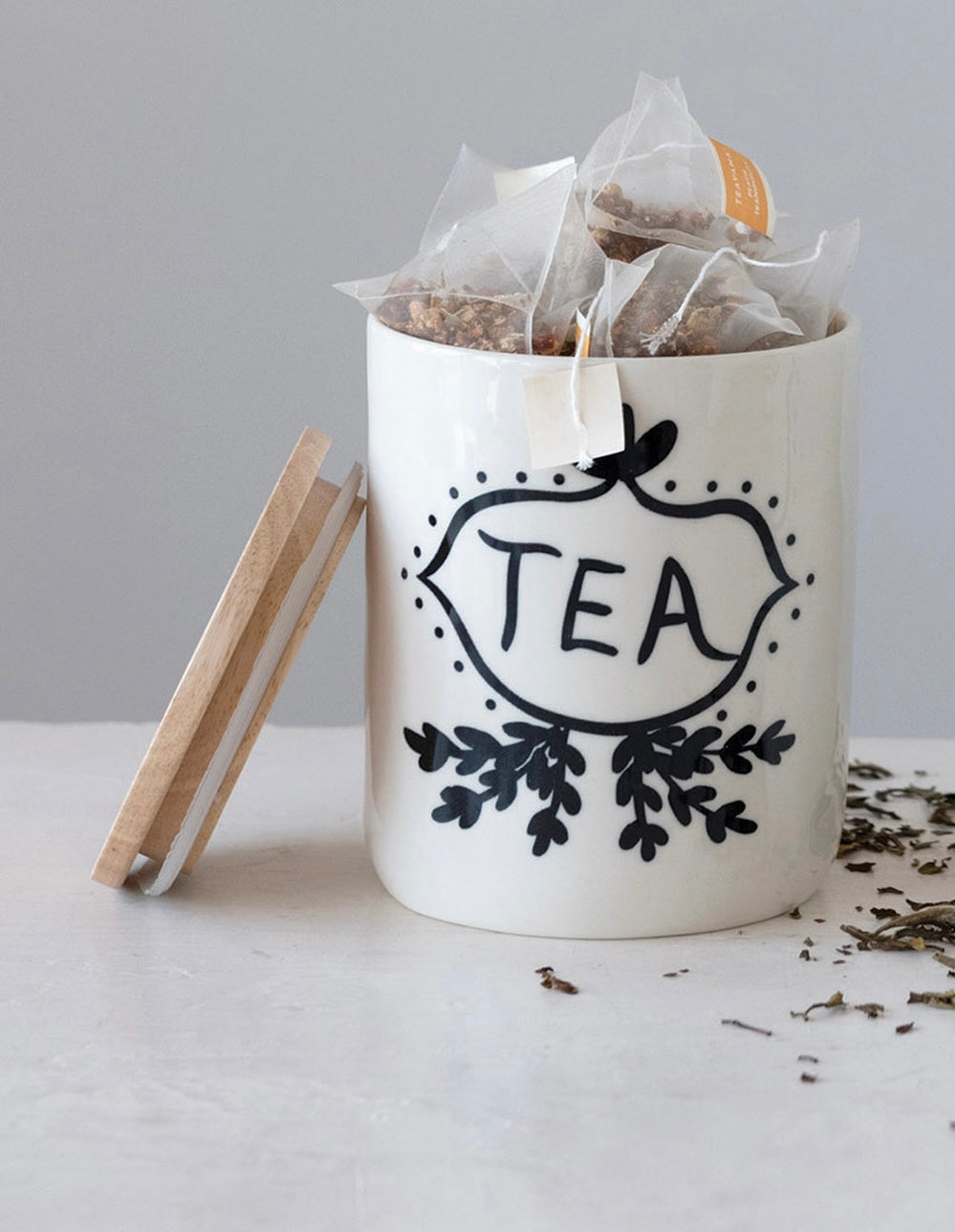 “Tea” Stoneware Jar w/ Bamboo Lid